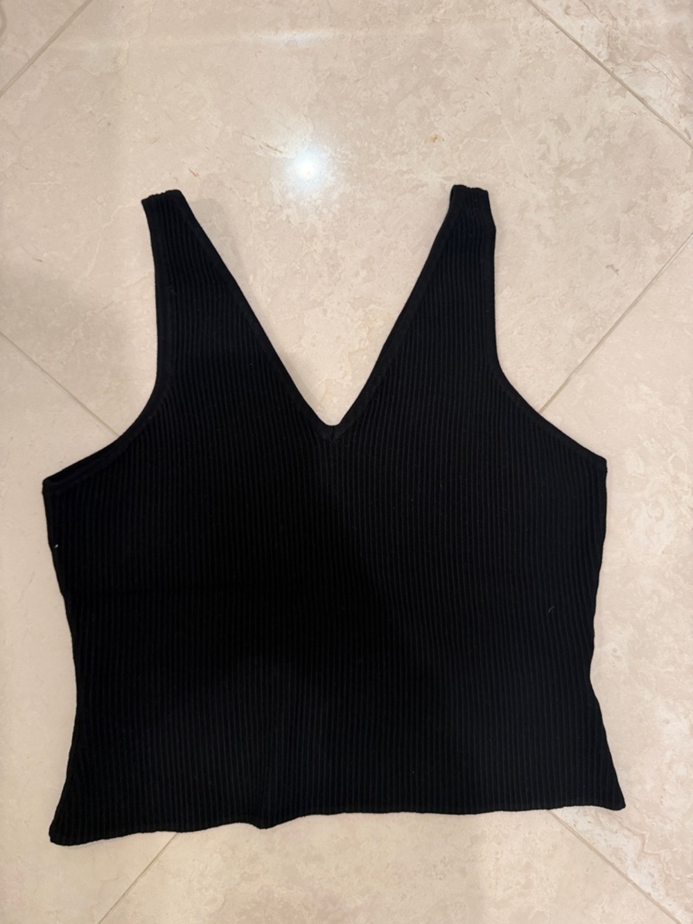 House of Harlow 1960 Black Ribbed V-Neck Tank